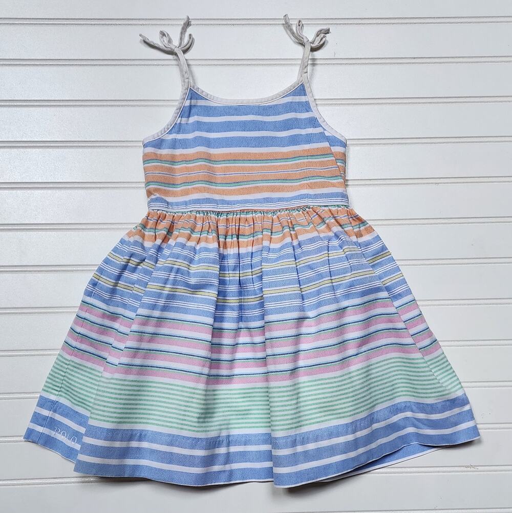 Polo Ralph Lauren Girls Multicolor Pastels Striped Oxford Sundress Size 3T